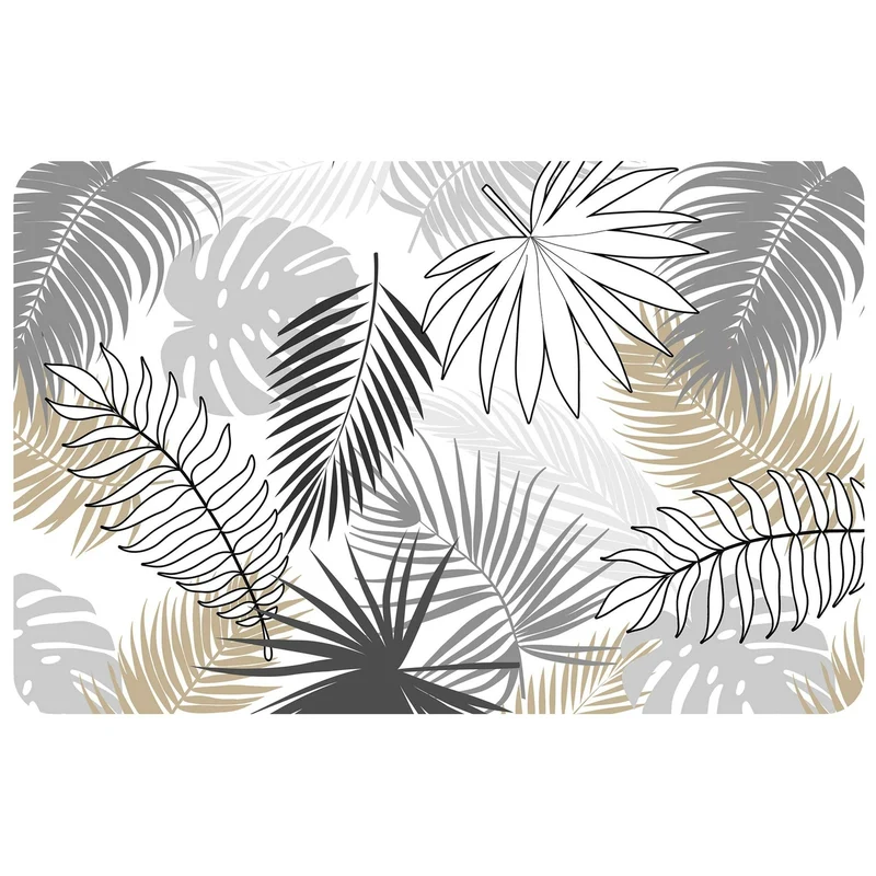 Platzset eckig Blätter Schwarz Beige Grau