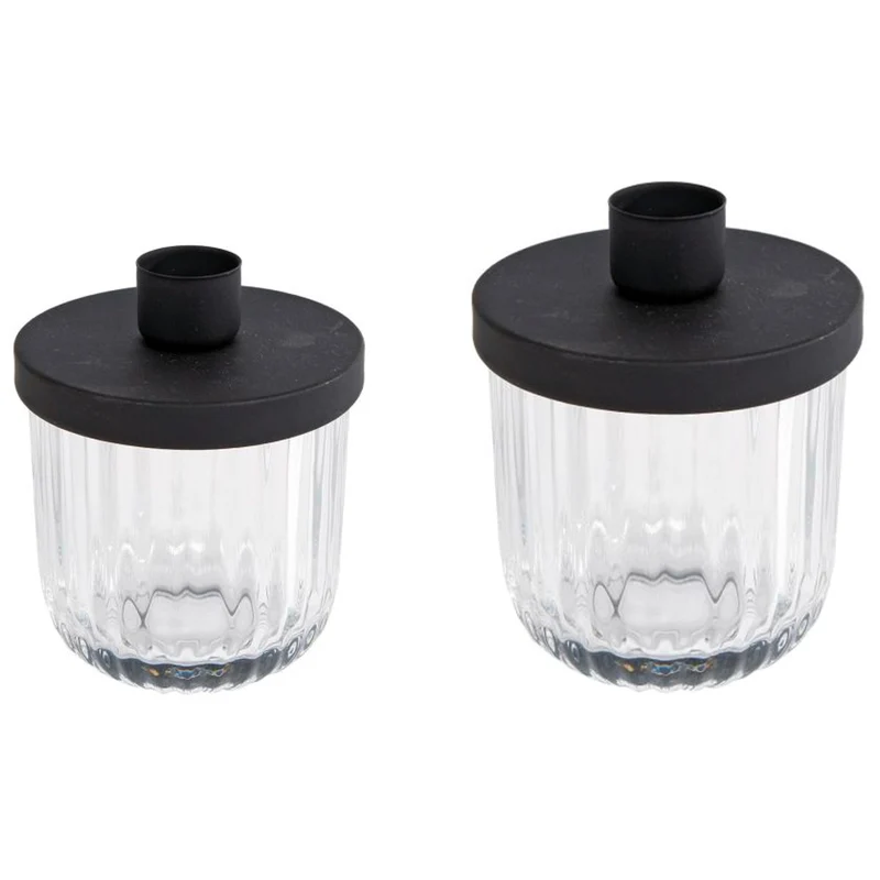 2er Set Kerzenhalter zum Dekorieren Glas Schwarz