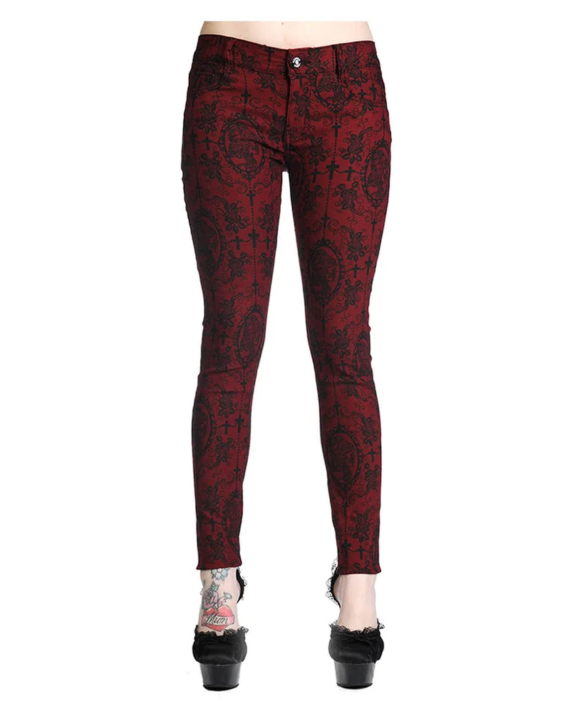 Punk Stretchjeans dunkelrot