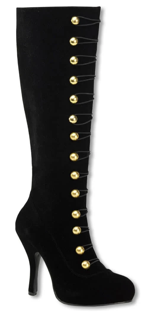 Samtstiefel mit goldfarbenen Knöpfen