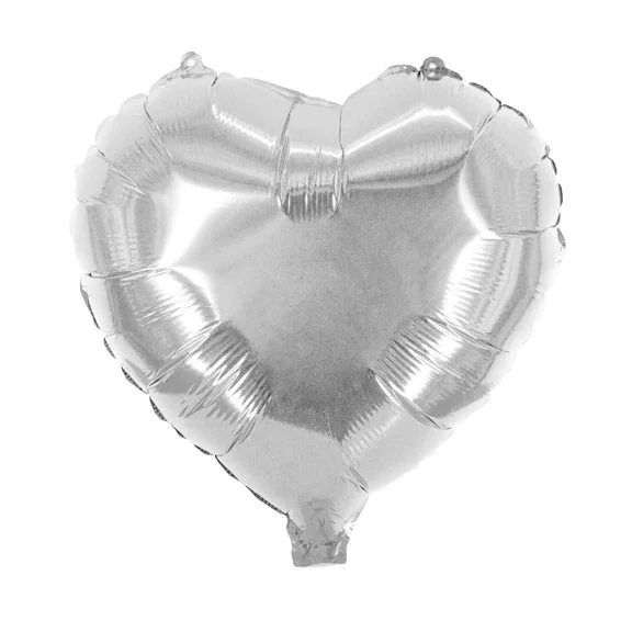 Herz-Heliumballon, silber, glänzend, leer, 45 cm
