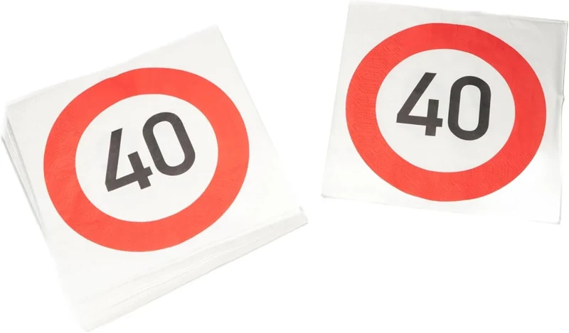 40 Jahre Servietten mit Verkehrsschild-Motiv, 33 cm, 20 Stück
