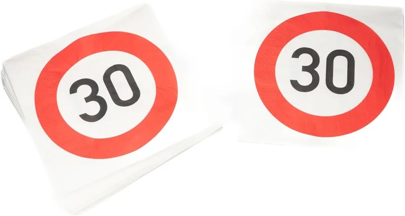30 Jahre Servietten mit Verkehrsschild-Motiv, 33 cm, 20 Stück