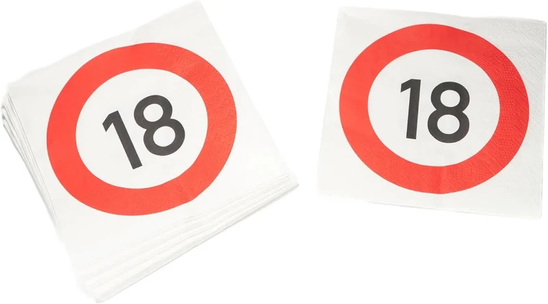 18 Jahre Servietten mit Verkehrszeichen-Motiv, 33 cm, 20 Stück