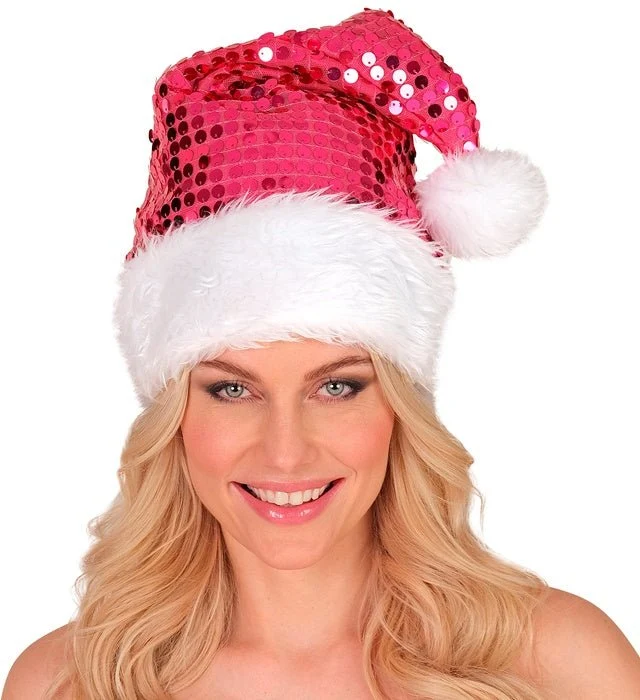WEIHNACHTSMANNMÜTZE PLÜSCH UND PAILLETTEN ROSA