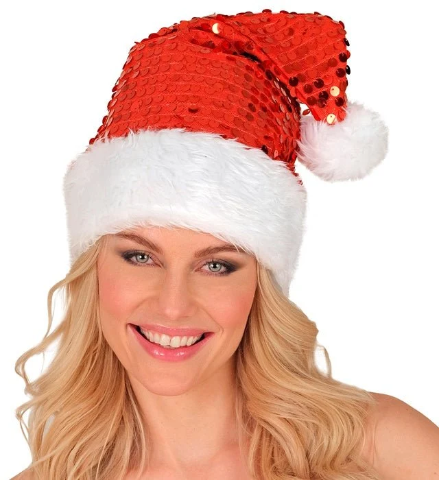 WEIHNACHTSMANNMÜTZE PLÜSCH UND PAILLETTEN ROT