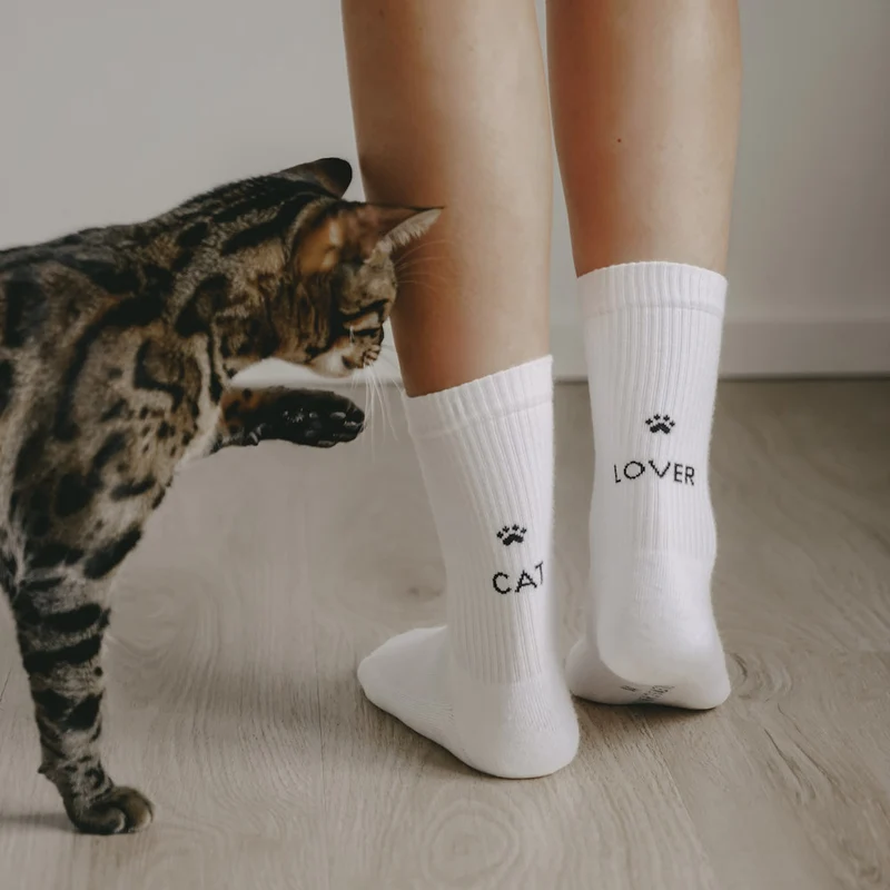 Eulenschnitt Socken Cat Lover weiß Größe 43-46