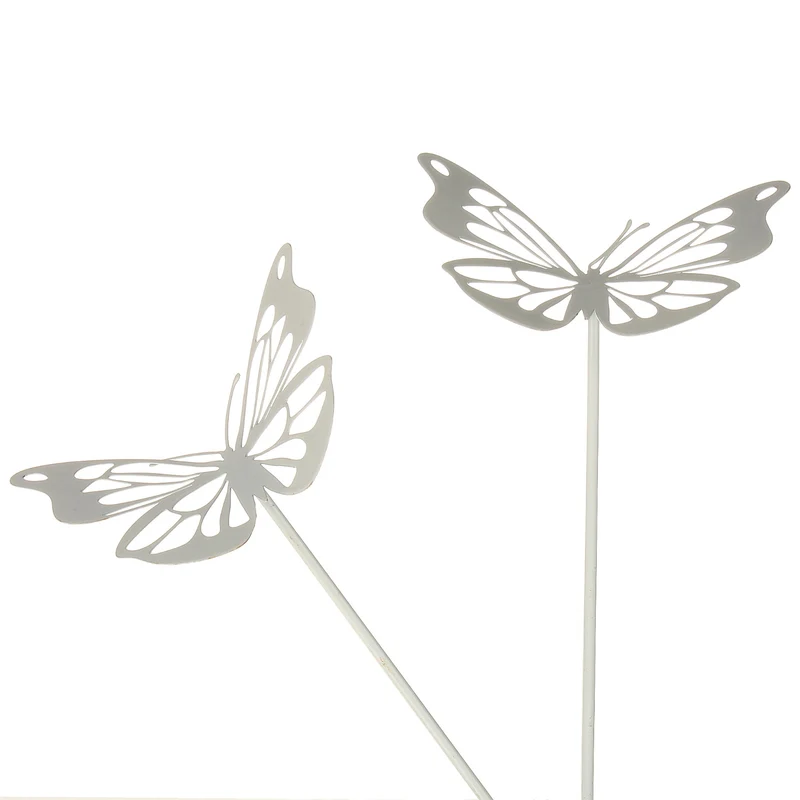 2er Set Gartenstecker Schmetterling Weiß Metall