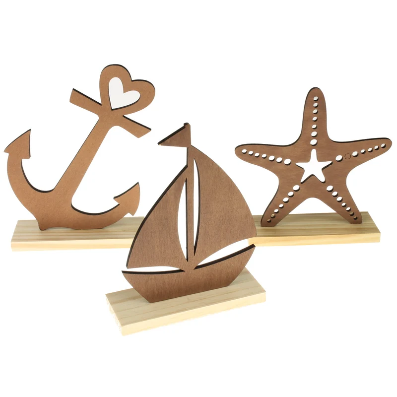 3er Set Dekofiguren Seestern, Anker und Boot