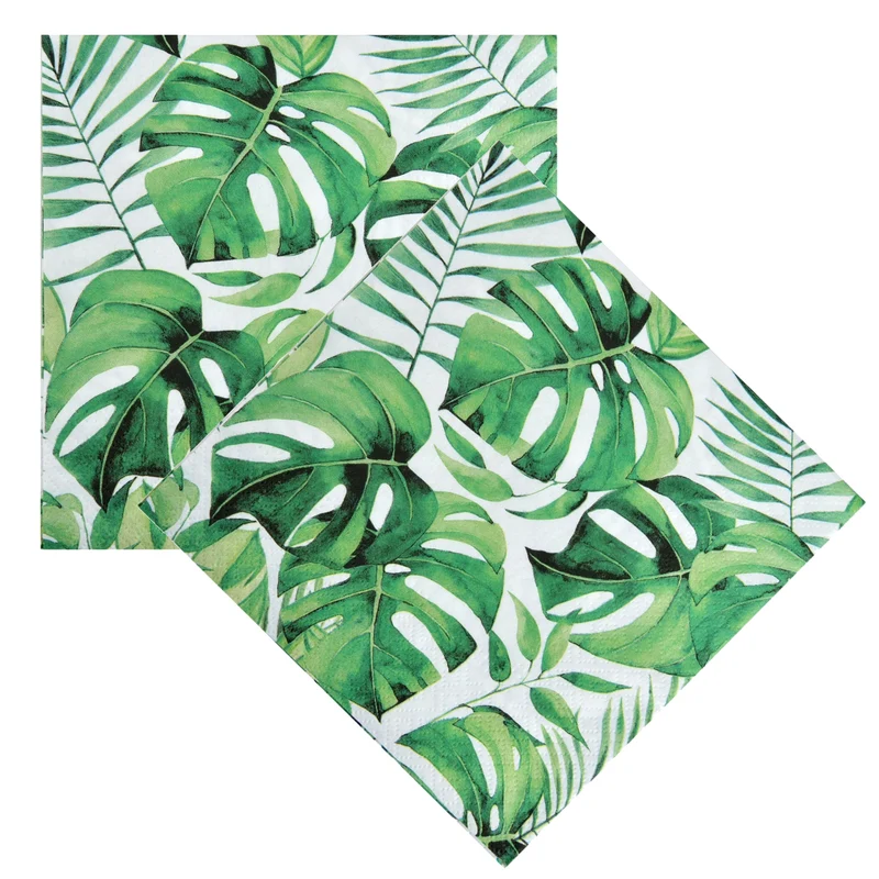 2er Set Servietten Blätter Monstera Grün Weiß 40 Stk. 33 x 33 cm