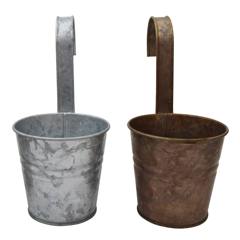 2er Set Vintage Pflanztopf Silber Kupfer Metall 26 cm