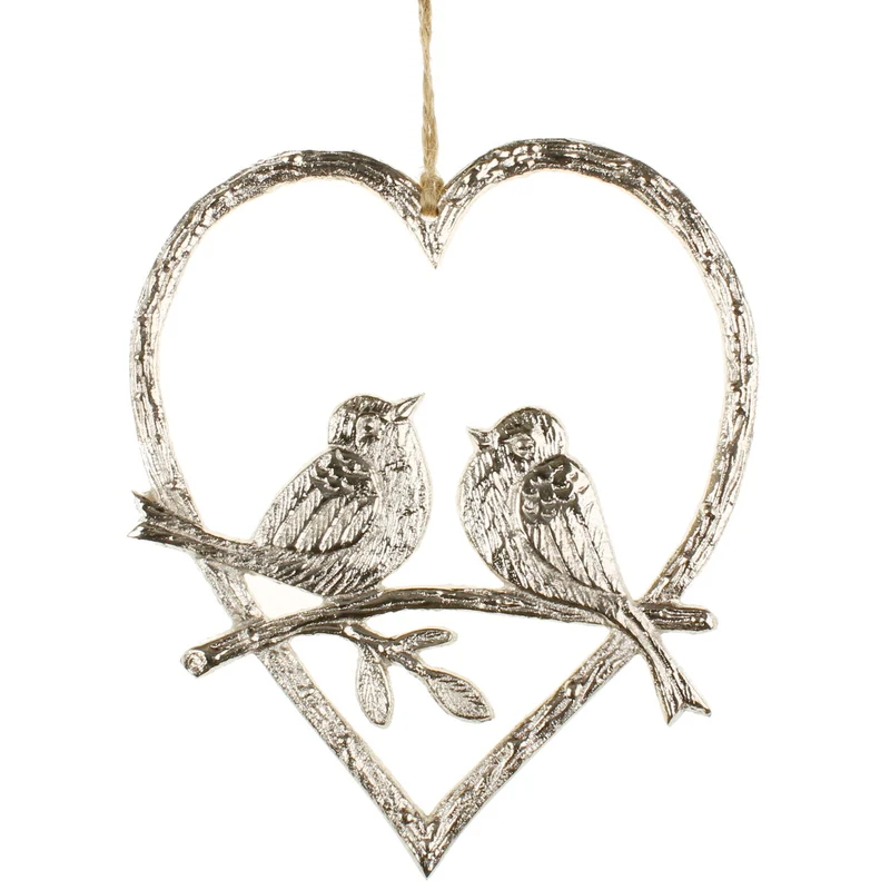 Dekohänger Herz Vogel Metall Silber