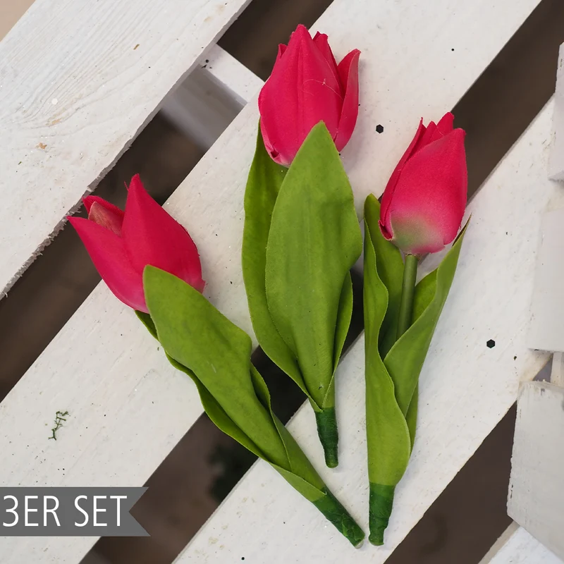 Tulpen Kunststoff 3er-Set rot
