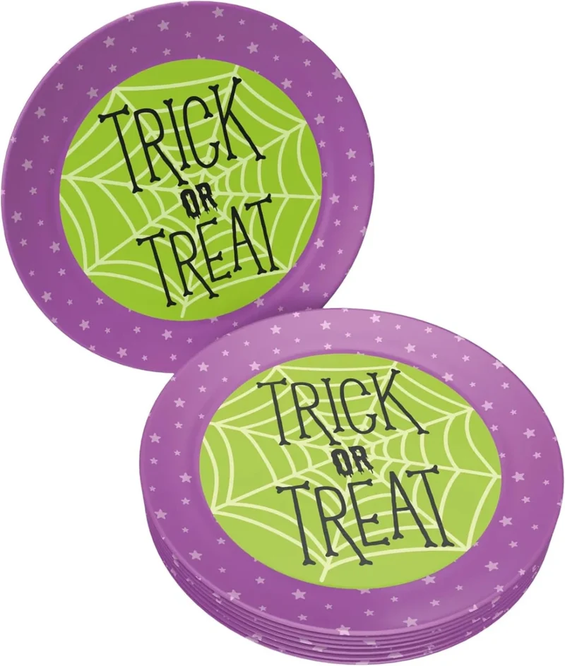 Halloween-Teller, lila-grün, „Trick or Treat“, 23 cm, 8 Stück