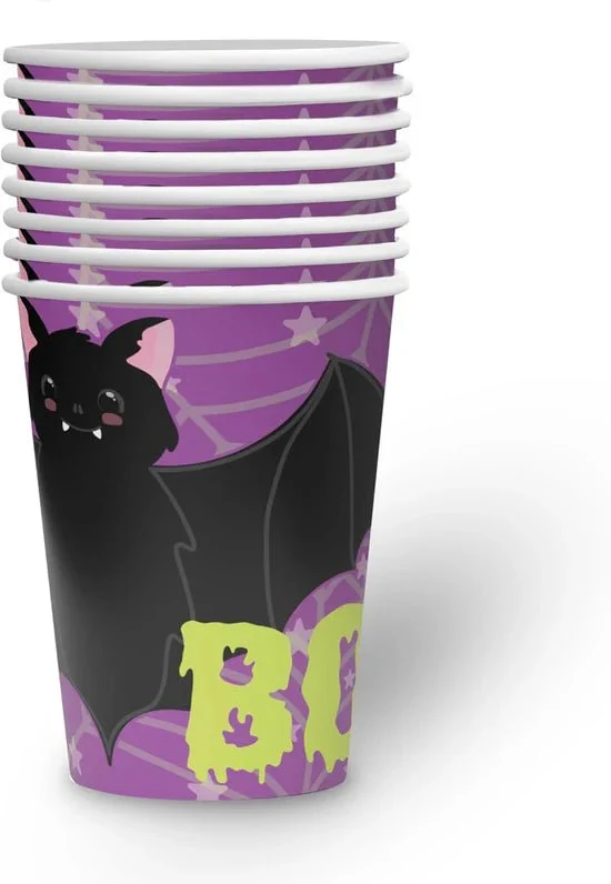 Halloween-Becher, lila, „Boo“, 250 ml, 8 Stück