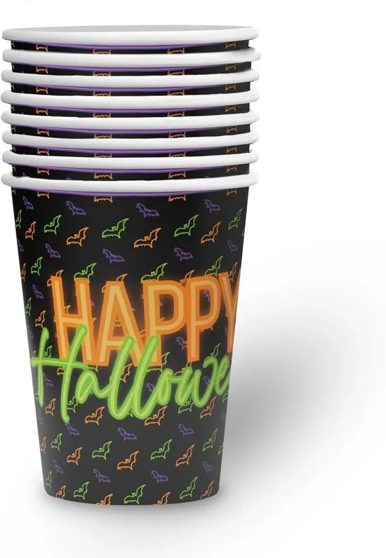 Halloween-Becher Neon 250 ml, 8 Stück