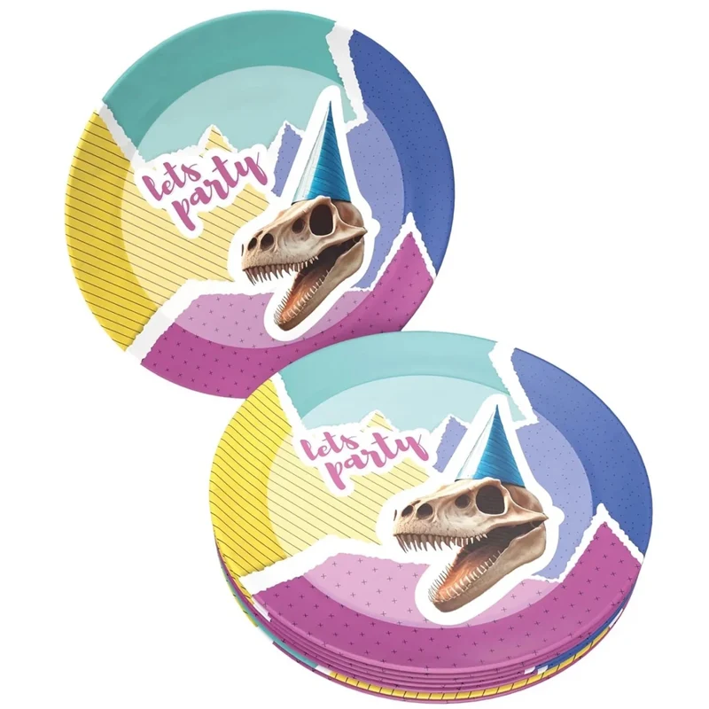 Dinosaurier-Teller „Lets Party“, 23 cm, 8 Stück