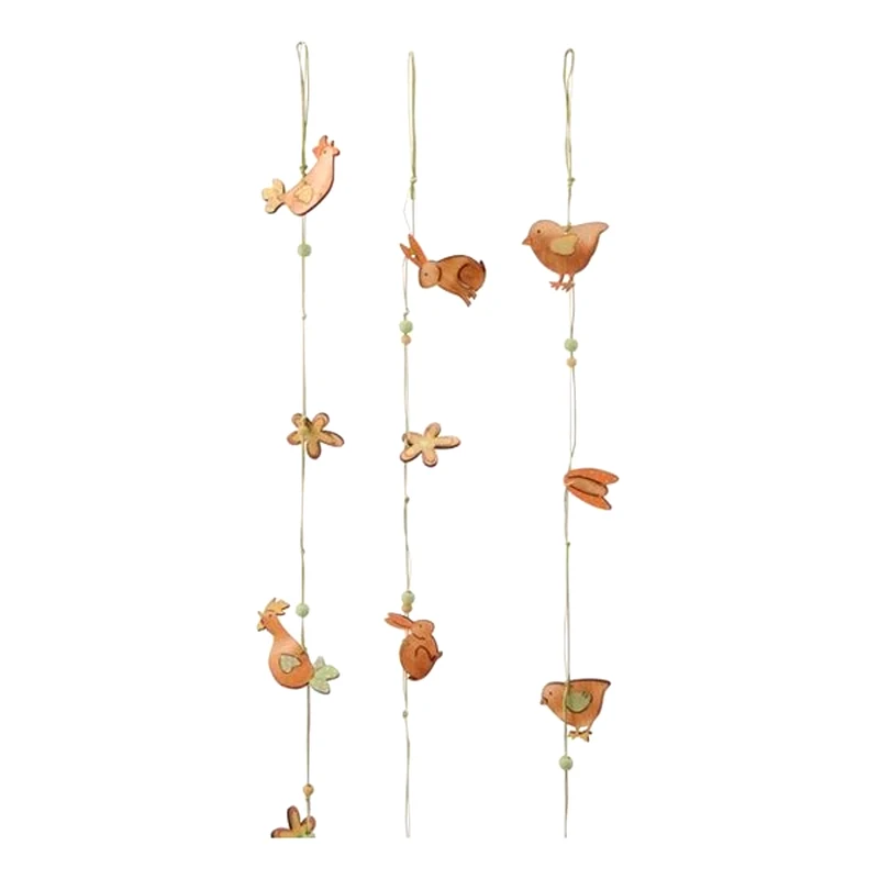 3er Set Dekogirlande Ostern Hase Huhn und Küken Holz