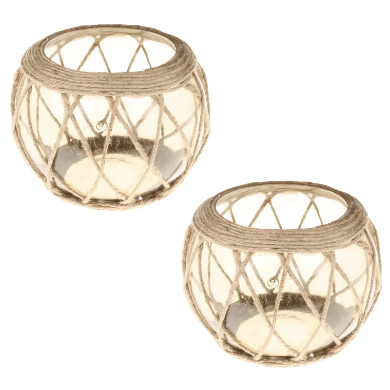 2er Set Windlicht mit Jute groß 11 cm