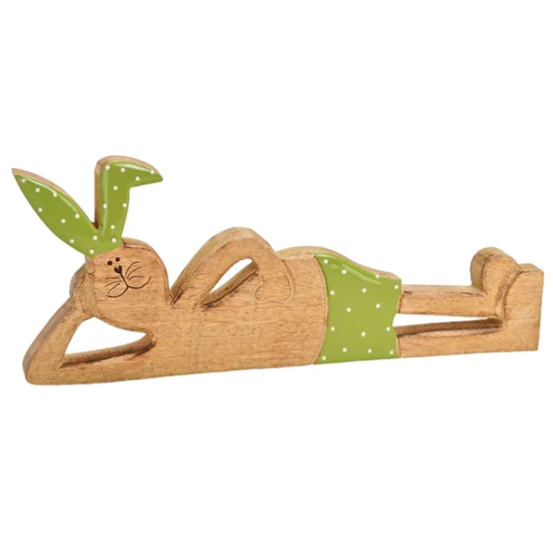 Hase liegend Holz braun grün
