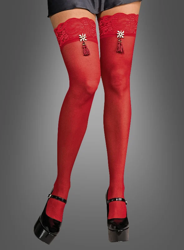 Geisha Netzstrümpfe mit Strumpfband rot