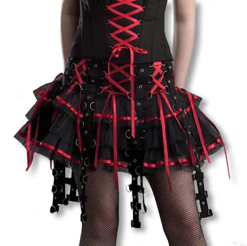Bondage Rock mit Satinbändern schwarz-rot