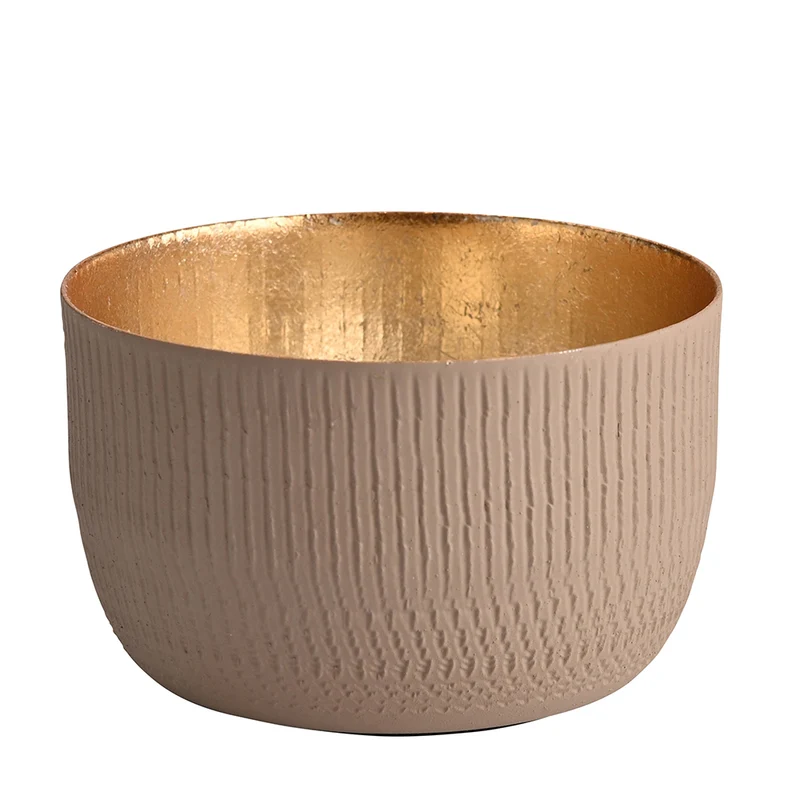 Windlicht Madras strukturiert beige-goldfarben klein