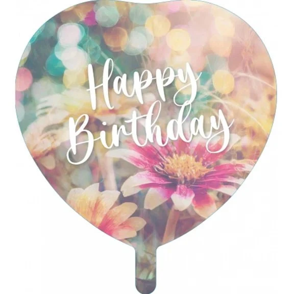 Happy Birthday Helium-Ballon Herz Blumen (leer) 45 cm