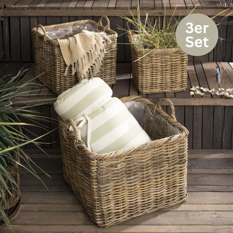 IB Laursen Rattan-Körbe 3er-Set eckig