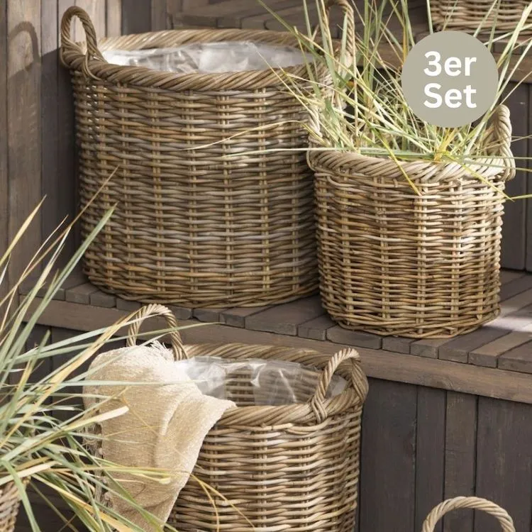 IB Laursen Rattan-Körbe 3er-Set rund