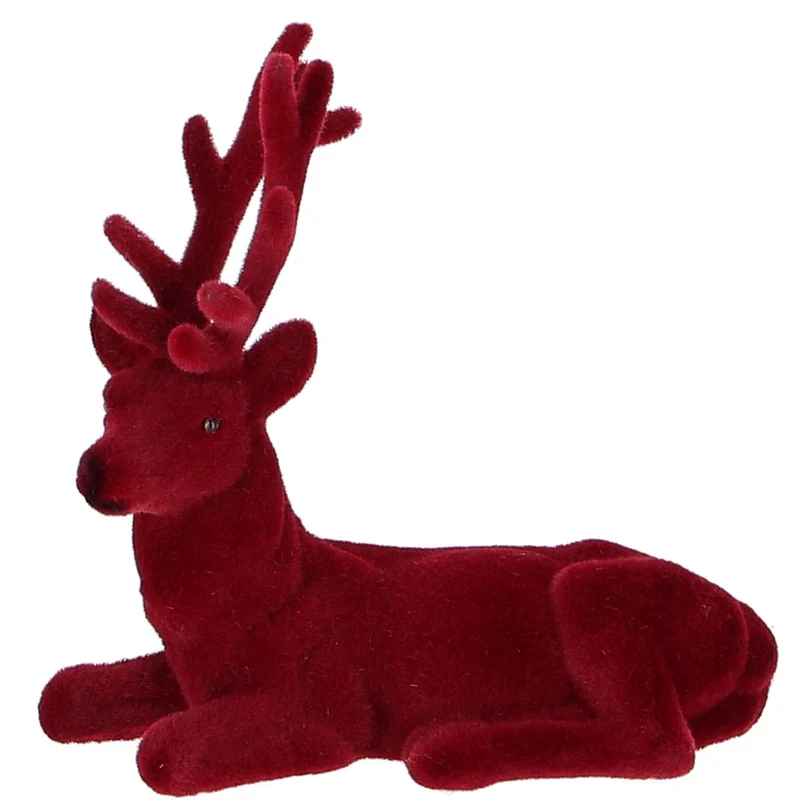 Hirsch liegend Rot samt 14 cm