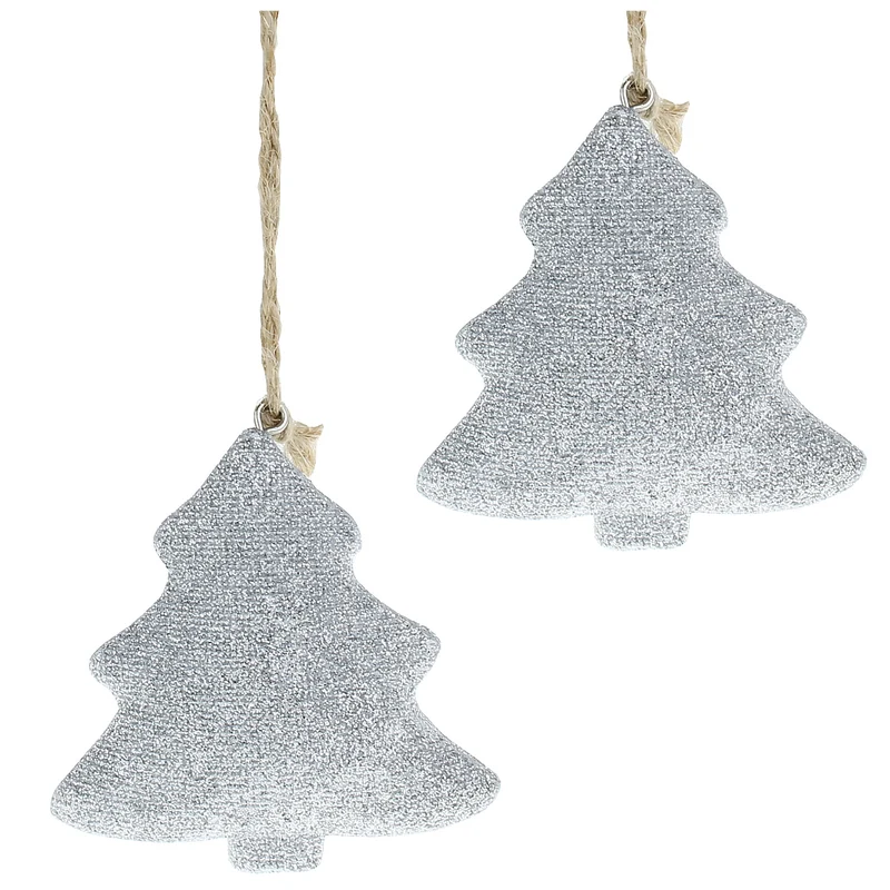 2er Set Christbaumhänger Tanne Silber Glitzer