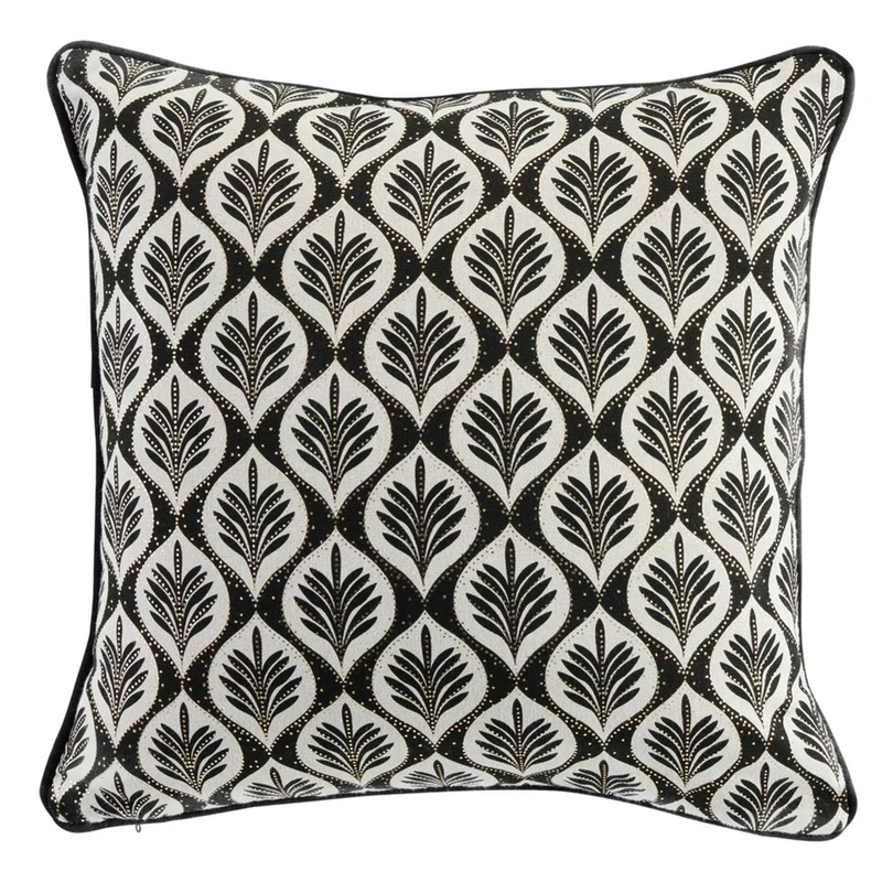 Kissen mit Inlet Blätter 40 x 40 weiß schwarz