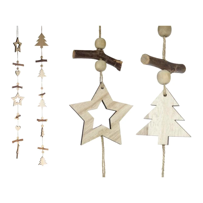 2er Set Girlande Holz Tannenbaum / Stern