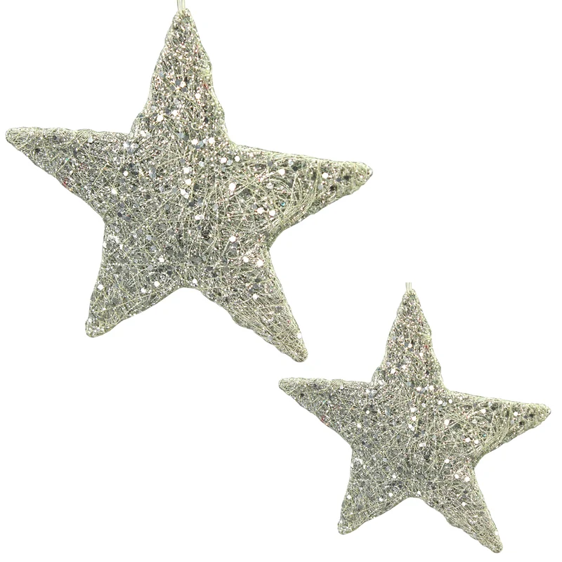 2er Set Sisalsterne Silber 30 cm 40 cm