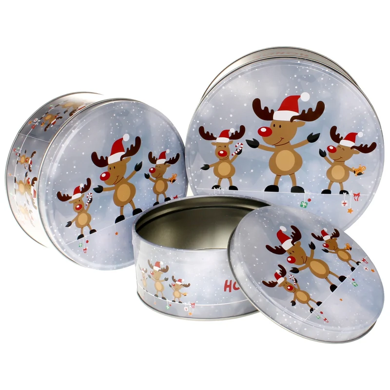 3er Set Gebäckdose Metall Rentiere Graublau