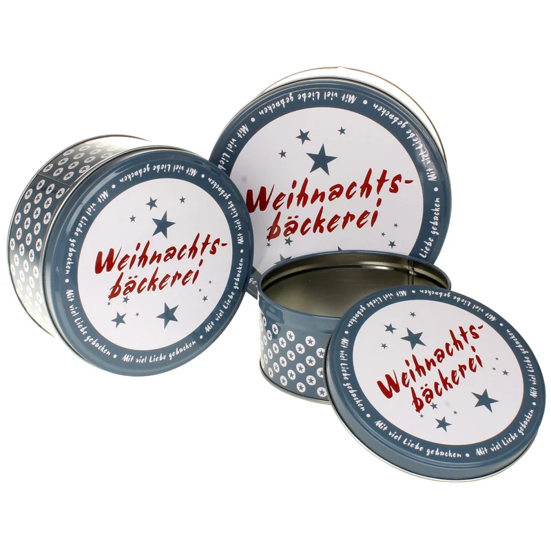 3er Set Gebäckdose Metall Weihnachtsbäckerei Blau