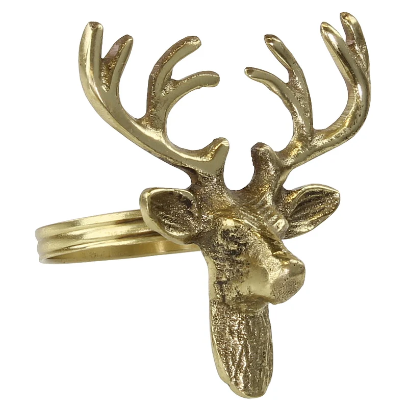 4er Set Serviettenringe Hirsch Messing / gold