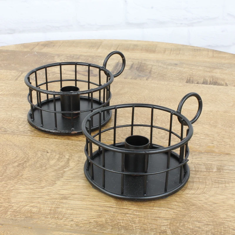 2er Set Kerzenhalter Metall schwarz rund