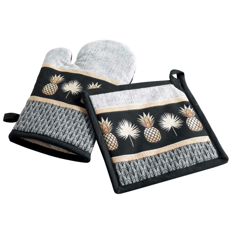 Backhandschuh & Topflappen Schwarz Gold Ananas