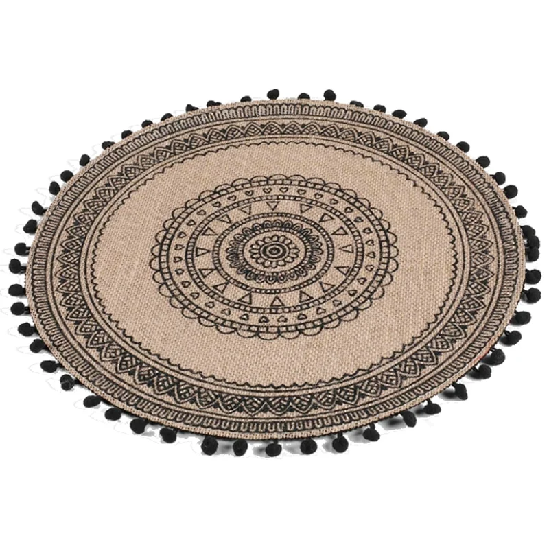 4er Platzset Jute Boho Beige Schwarz 38 cm
