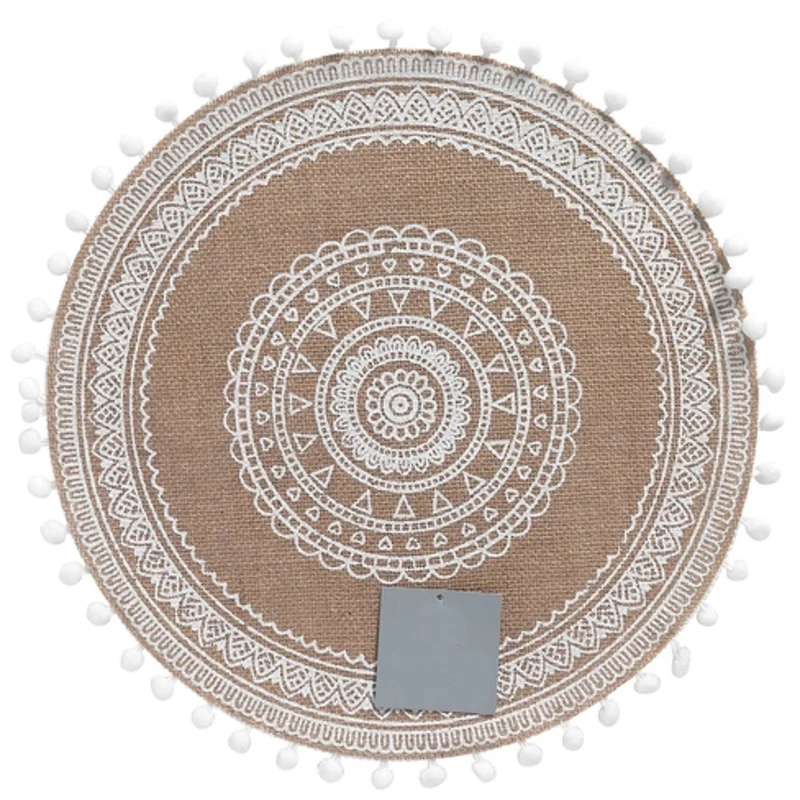 4er Set Platzset Jute Boho Beige Weiß 38 cm