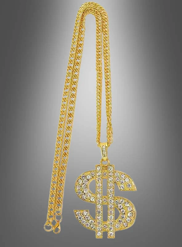 Pimp Dollar Kette Strasssteine aus Metall