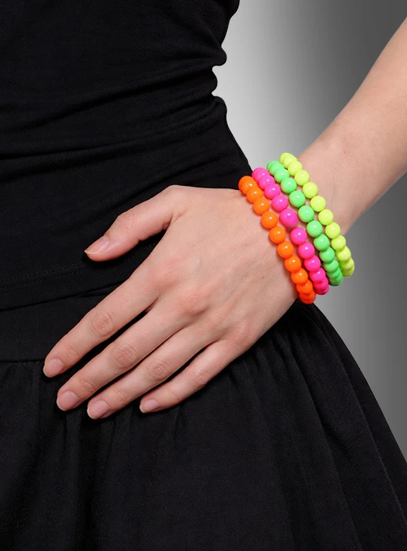 Neon Perlenarmbänder 4er Set 80er