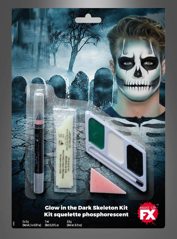 Leuchtendes Skelett Makeup Set