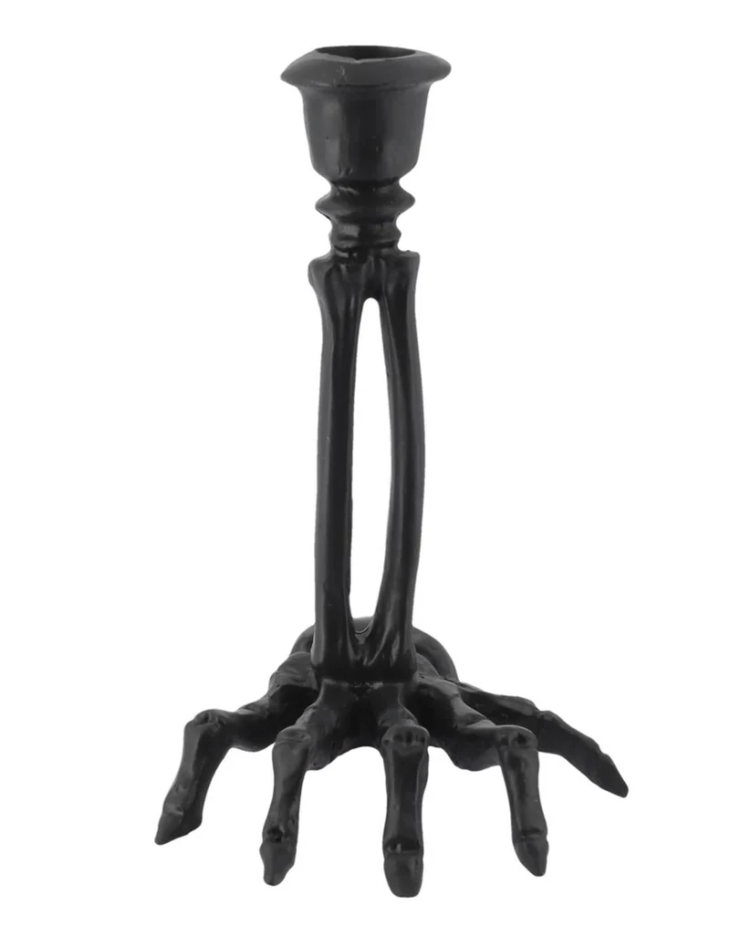 Kerzenständer Skeletthand aus schwarzem Kunstharz 10,5 x 15 cm