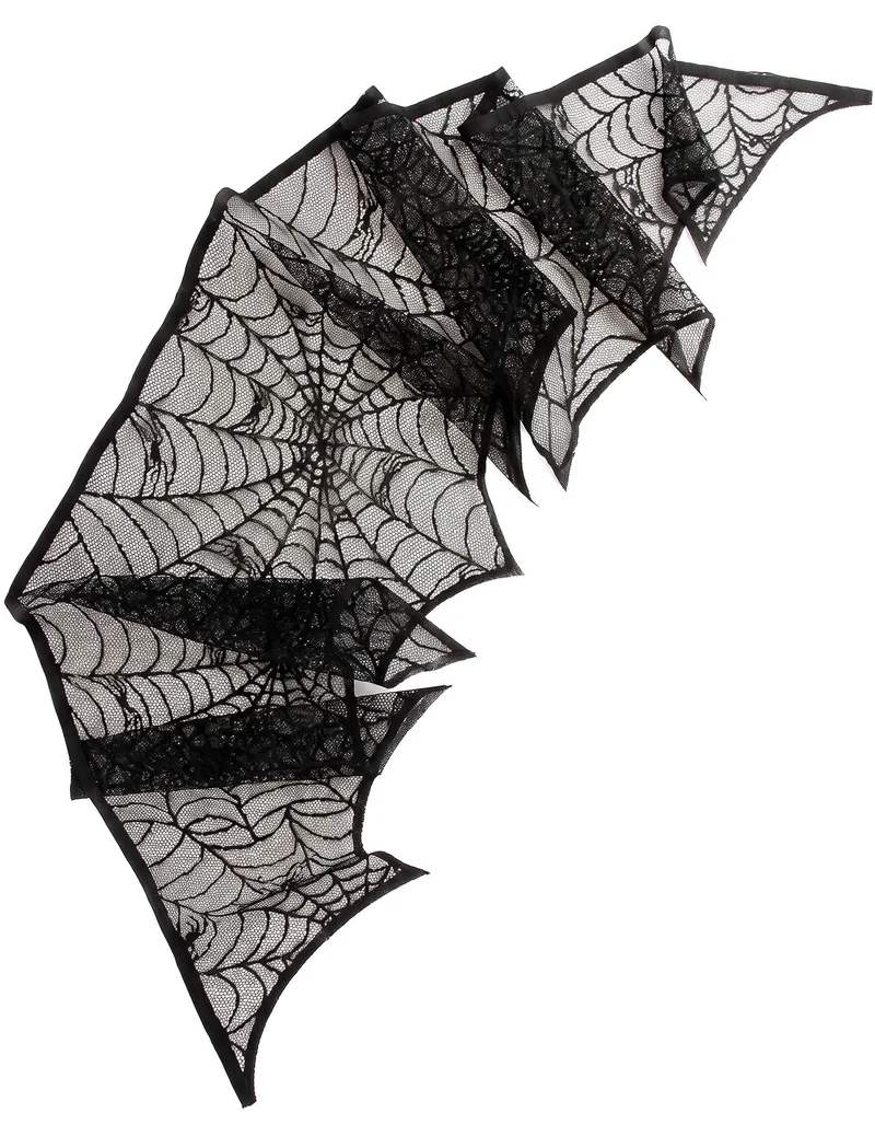 Schwarzer Spinnennetz-Läufer aus Spitze 43 cm x 2,50 m