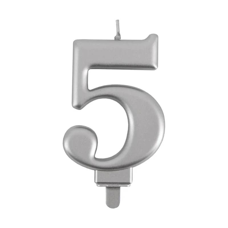 5-Jahres-Kerze, silbermetallic, 7 cm