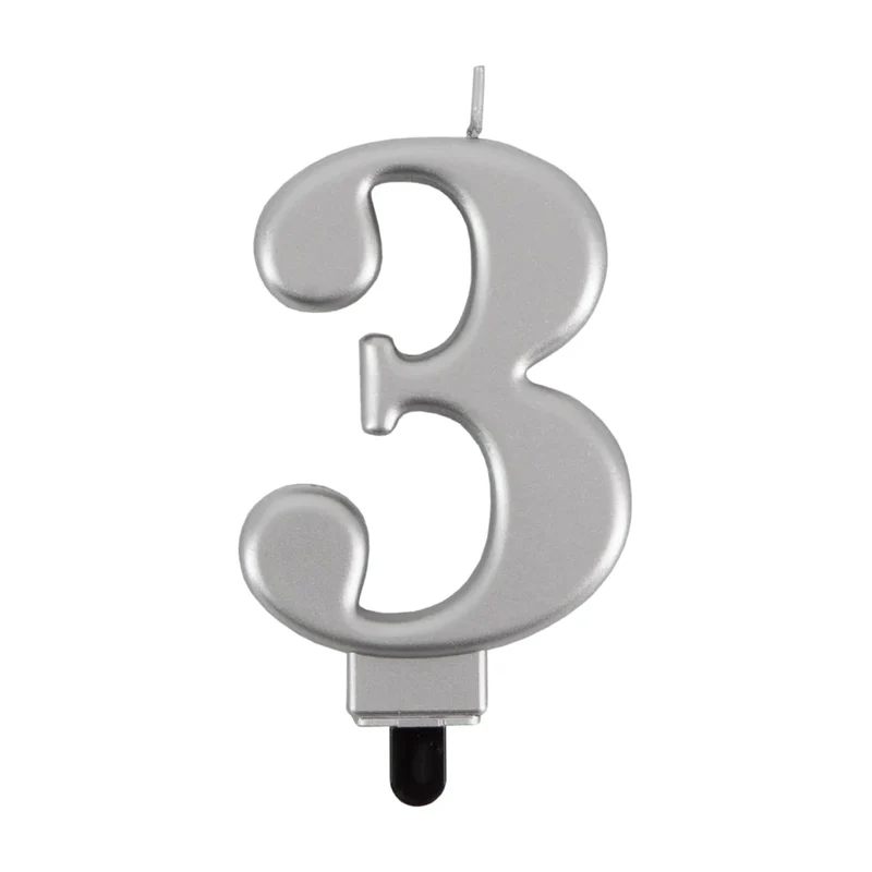 3-Jahres-Kerze, silbermetallic, 7 cm