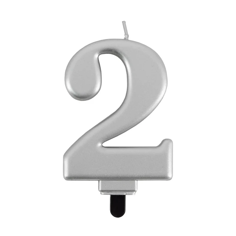 2-Jahres-Kerze, silbermetallic, 7 cm